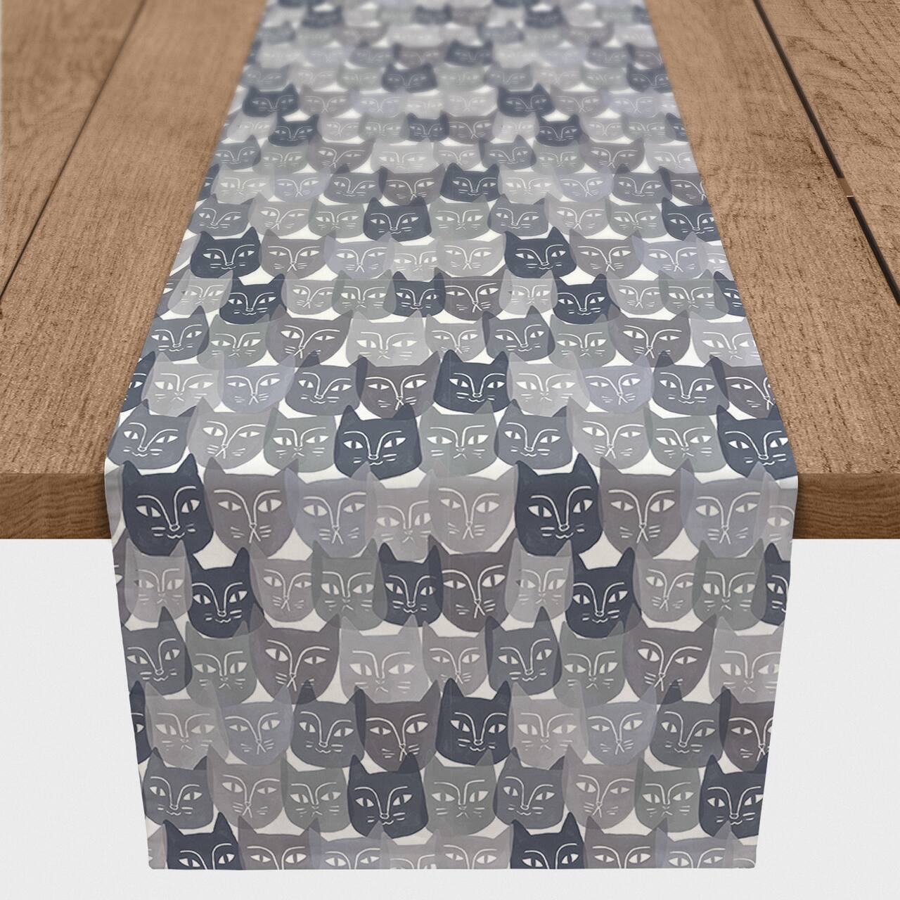 Gray Cat Face Pattern 16" x 72" Cotton Twill Runner